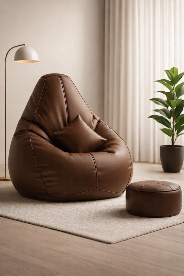 Brown leather XXL been bag with pillow leg puffee